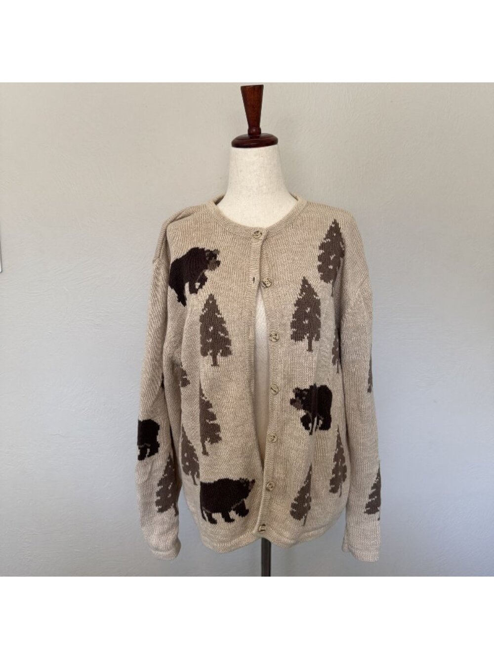 Vintage Christopher & Banks Bear Tree Cardigan Sweater Knit Cabin Gorpcore Fits